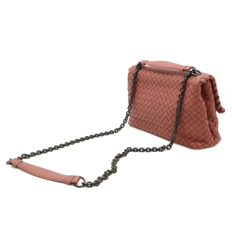 Bottega Veneta Olympia Intrecciato Small Shoulder Bag Chain Leather Pink
