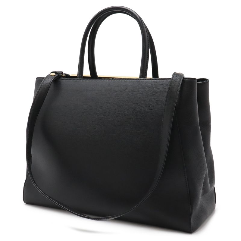 Fendi Tou Jour 2-Way Shoulder Bag Leather Black Gold