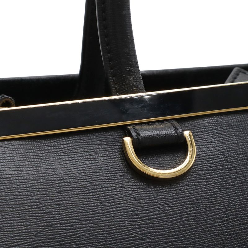 Fendi Tou Jour 2-Way Shoulder Bag Leather Black Gold