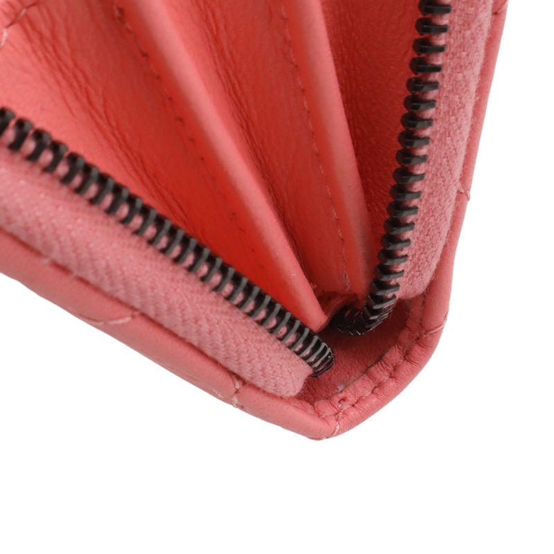 Chanel Quilted CC Logo Classic Zip Coin Purse Zip Around Leather Coral Pink