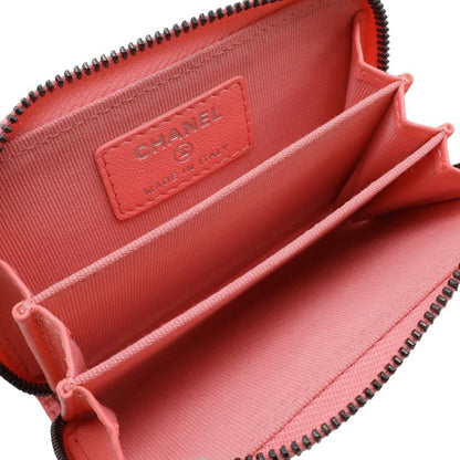 Chanel Quilted CC Logo Classic Zip Coin Purse Zip Around Leather Coral Pink