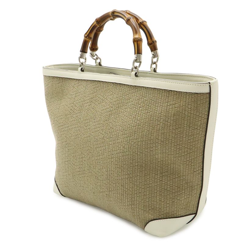 Gucci Bamboo Children's Handbag Straw Leather Natural White Gold
