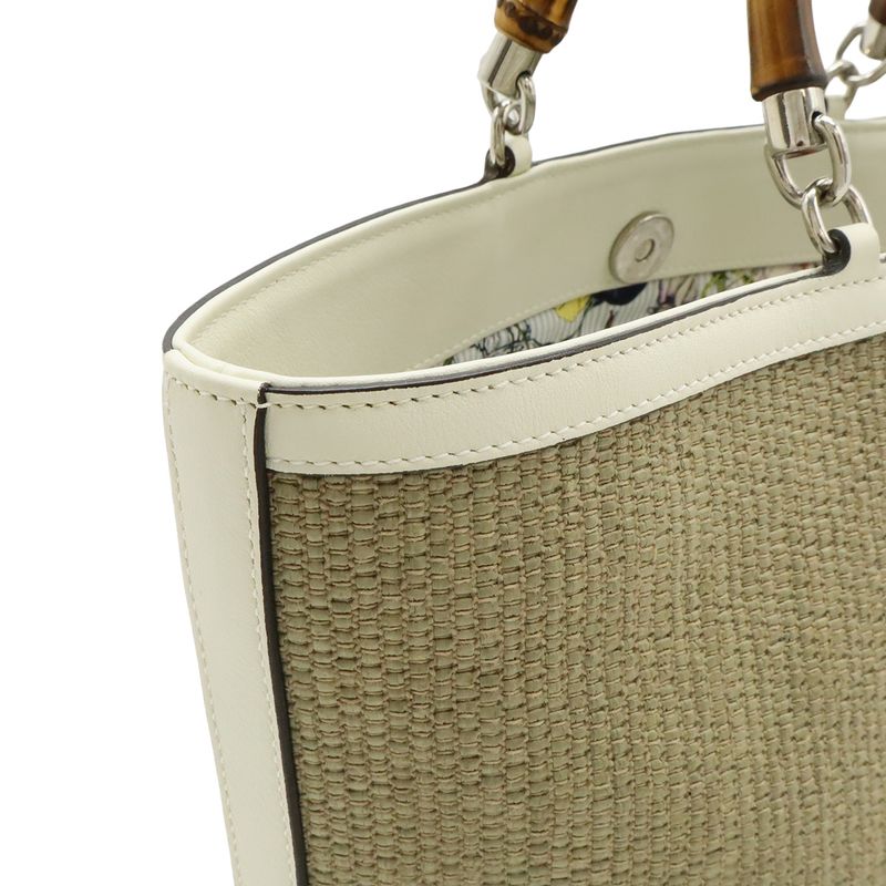 Gucci Bamboo Children's Handbag Straw Leather Natural White Gold