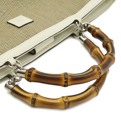 Gucci Bamboo Children's Handbag Straw Leather Natural White Gold