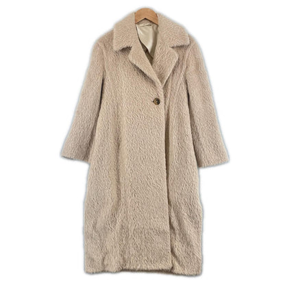 Celine Coat Alpaca Pink Beige Fur Shaggy 34