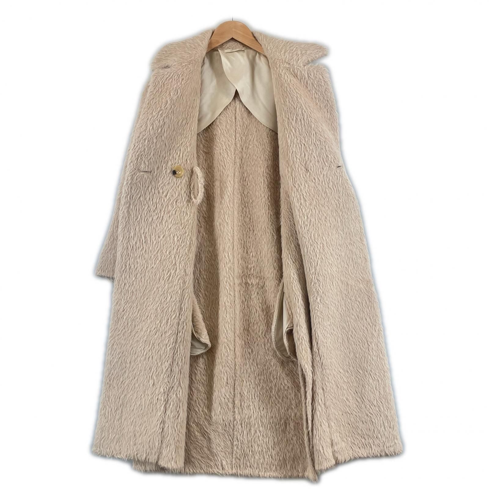 Celine Coat Alpaca Pink Beige Fur Shaggy 34 — view 6