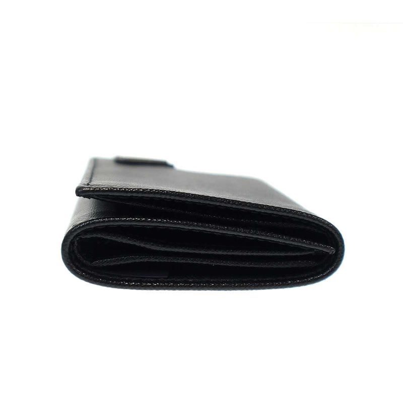 Prada Logo Saffiano Leather Compact Wallet Black