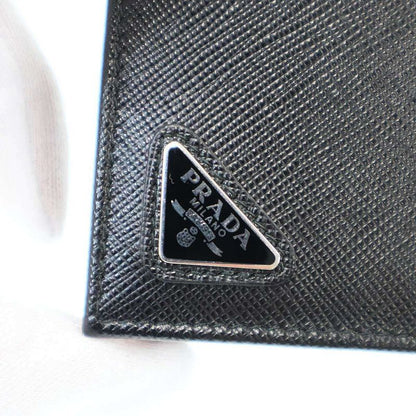 Prada Logo Saffiano Leather Compact Wallet Black