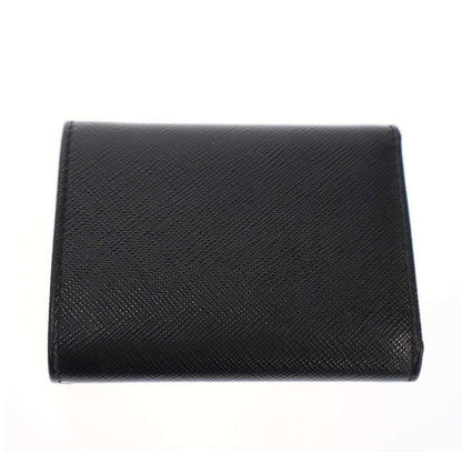 Prada Logo Saffiano Leather Compact Wallet Black