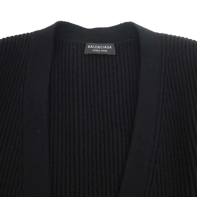 Balenciaga Safety Pin Wool Knit Cardigan Black