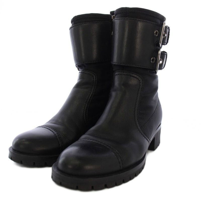 Prada Short Boots Belt Leather 36 Black