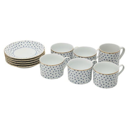 Tiffany & Co Dancing T Cup Saucer Set White Blue Gold Porcelain