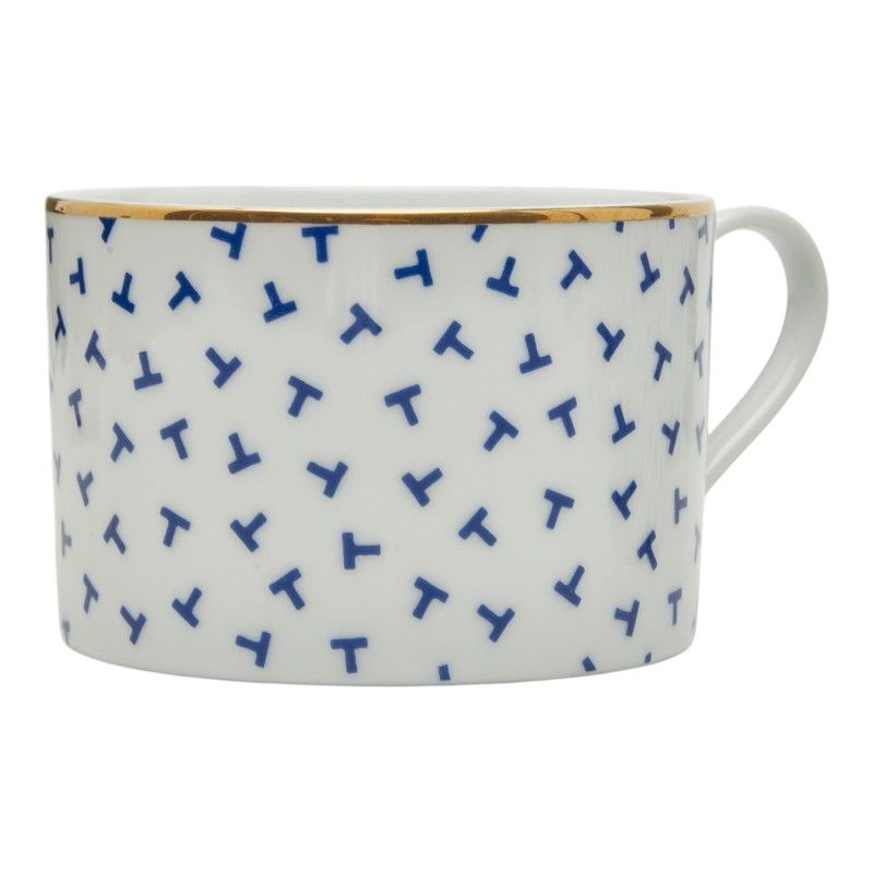 Tiffany & Co Dancing T Cup Saucer Set White Blue Gold Porcelain