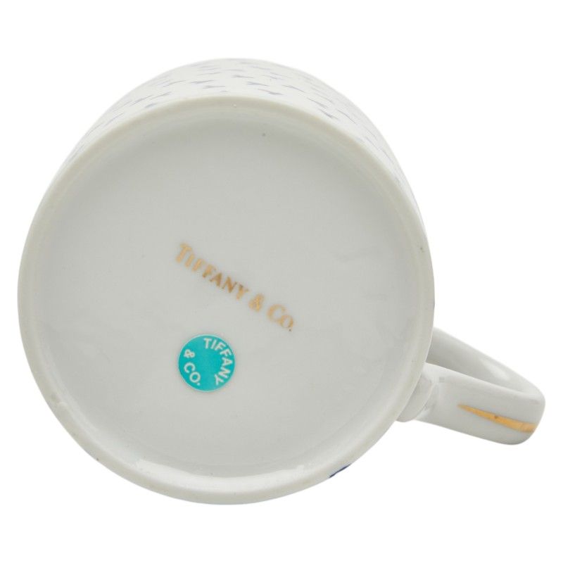 Tiffany & Co Dancing T Cup Saucer Set White Blue Gold Porcelain
