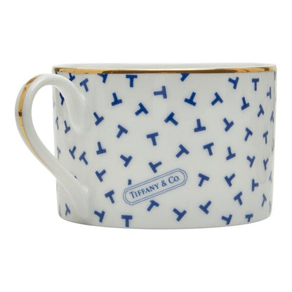 Tiffany & Co Dancing T Cup Saucer Set White Blue Gold Porcelain