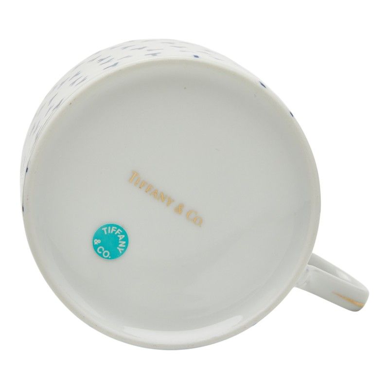 Tiffany & Co Dancing T Cup Saucer Set White Blue Gold Porcelain