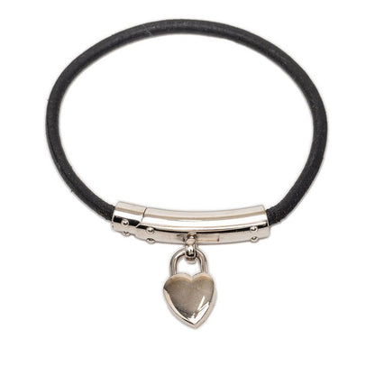 Hermes Viviride Heart Cadena Bracelet Silver Black Metal Leather