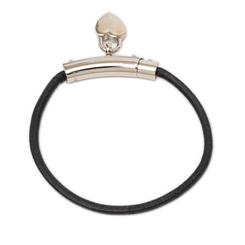 Hermes Viviride Heart Cadena Bracelet Silver Black Metal Leather
