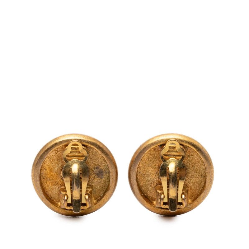 Chanel Logo Button Motif Earrings Gold Plated
