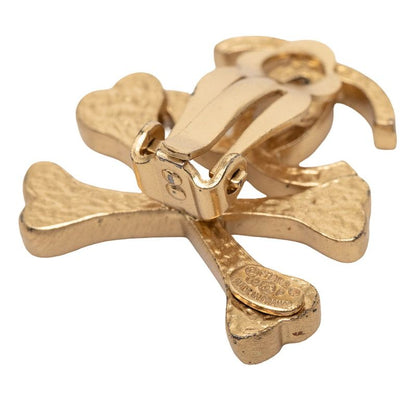 Chanel CC Logo Bone Earrings Gold Beige Plated
