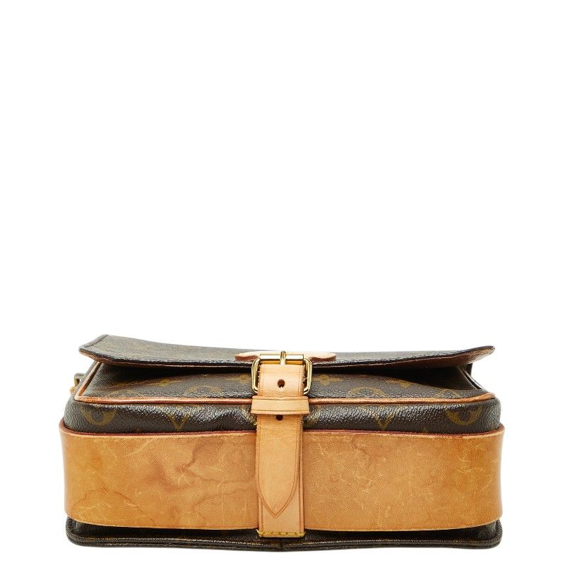 Louis Vuitton Monogram Cartouchiere MM Crossbody Shoulder Bag Brown Leather