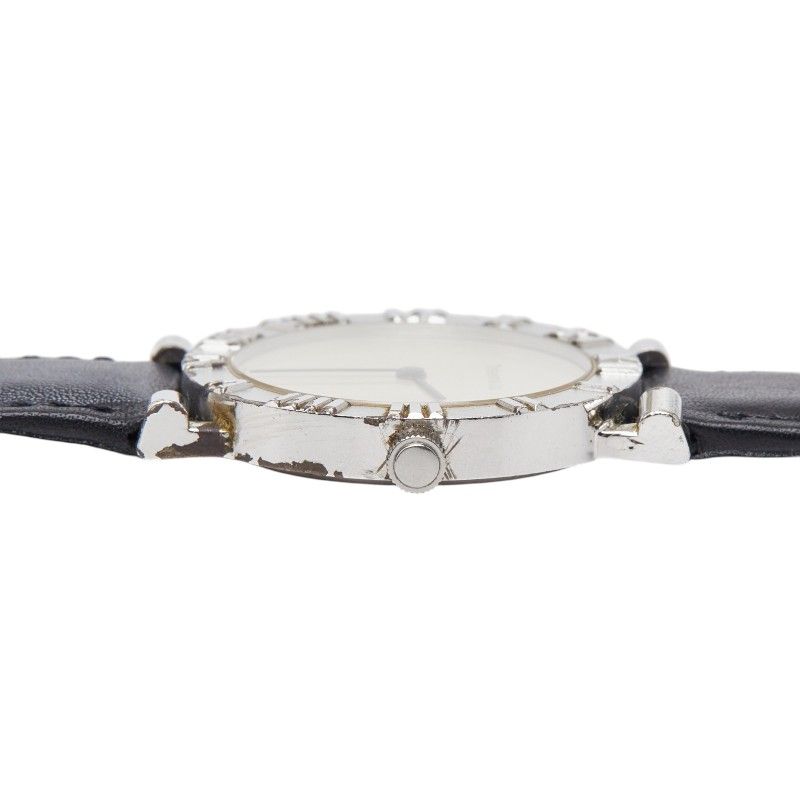 Tiffany & Co Atlas Watch Silver Black Leather