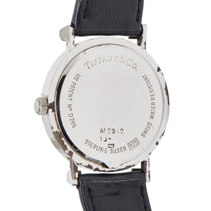 Tiffany & Co Atlas Watch Silver Black Leather