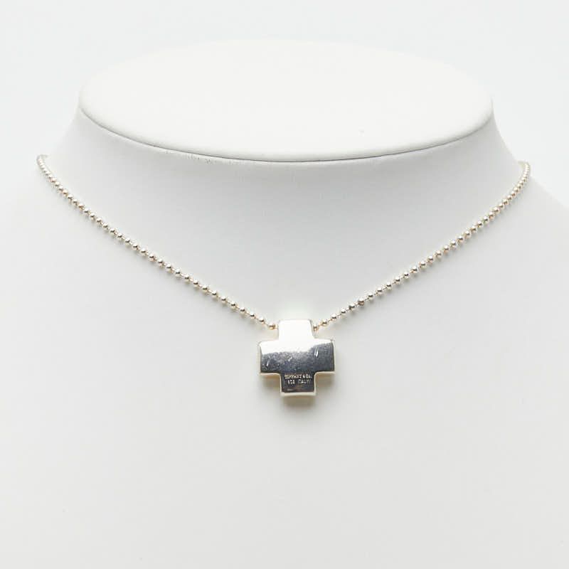 Tiffany & Co Roman Cross Ball Chain Pendant Necklace Silver