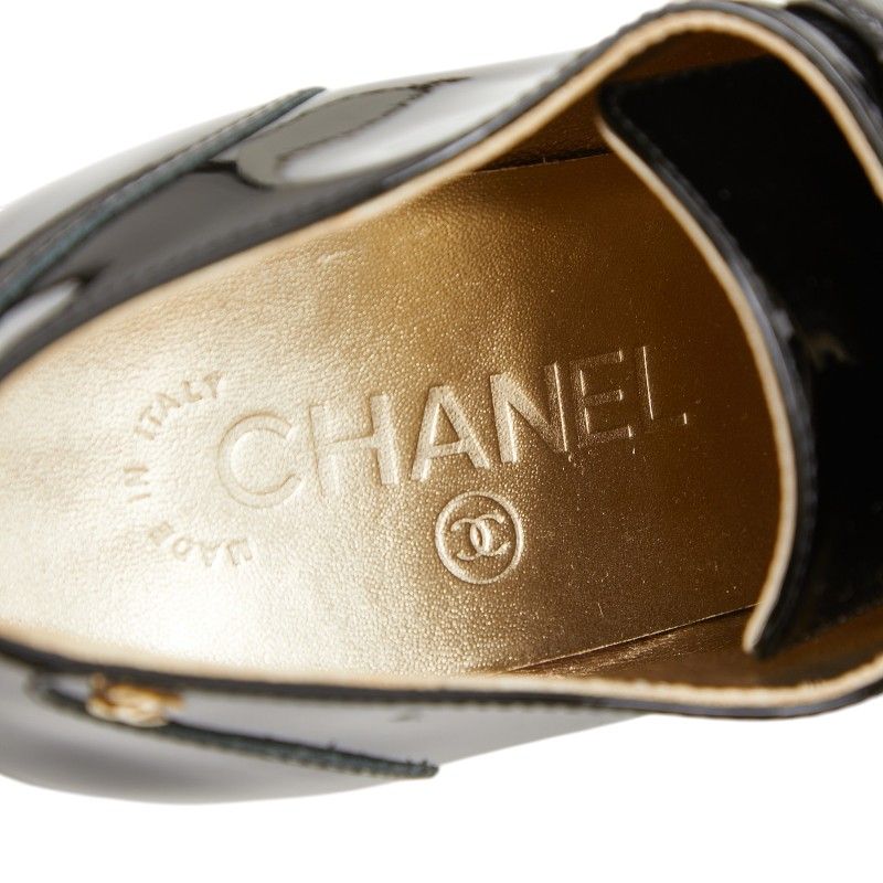 Chanel CC Logo Booties 37 1 2C Black Patent Leather Boot