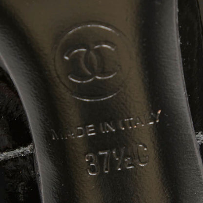 Chanel CC Logo Booties 37 1 2C Black Patent Leather Boot