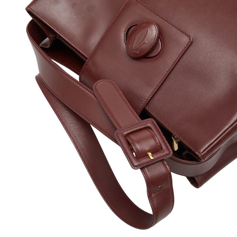 Cartier Must Line Turnlock Crossbody Shoulder Bag Wine Red Gold Leather