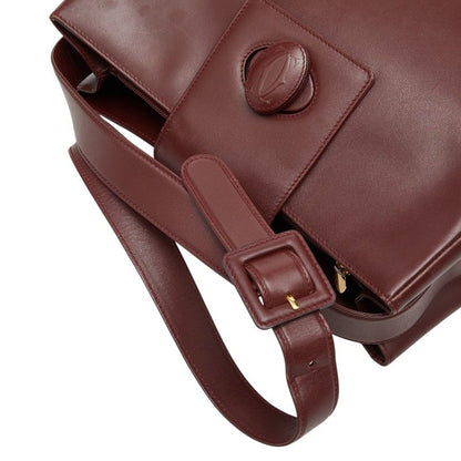 Cartier Must Line Turnlock Crossbody Shoulder Bag Wine Red Gold Leather