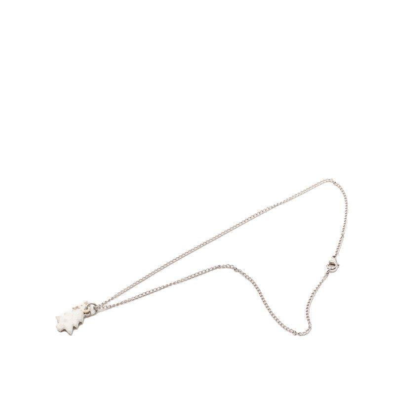 Chanel CC Logo Christmas Tree Motif Necklace Silver White Metal