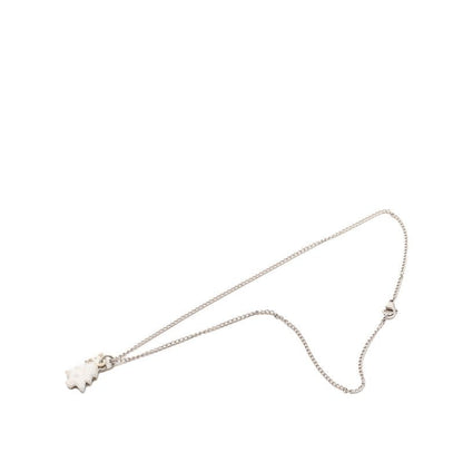 Chanel CC Logo Christmas Tree Motif Necklace Silver White Metal