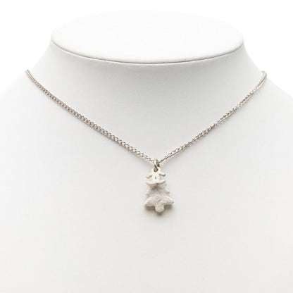 Chanel CC Logo Christmas Tree Motif Necklace Silver White Metal