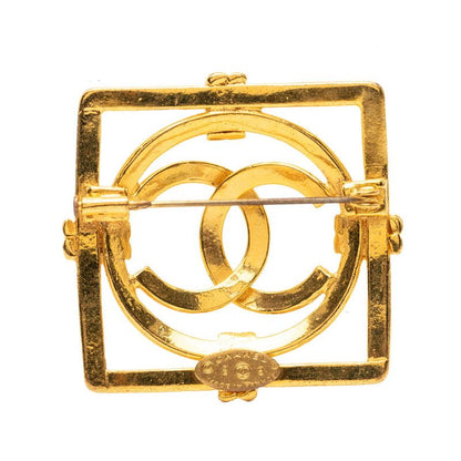 Chanel Vintage CC Logo Square Brooch Gold Plated