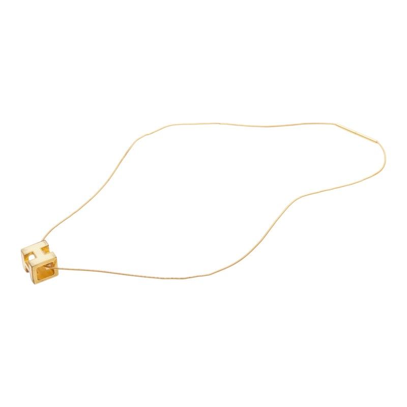 Hermes Cage Ash Cube Necklace Gold Beige Plated
