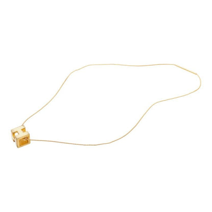 Hermes Cage Ash Cube Necklace Gold Beige Plated