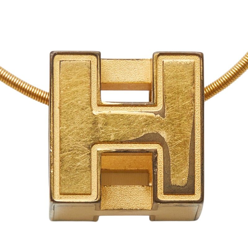 Hermes Cage Ash Cube Necklace Gold Beige Plated