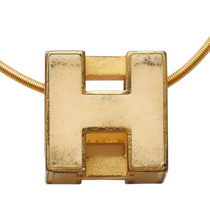Hermes Cage Ash Cube Necklace Gold Beige Plated