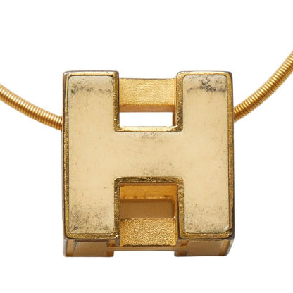 Hermes Cage Ash Cube Necklace Gold Beige Plated