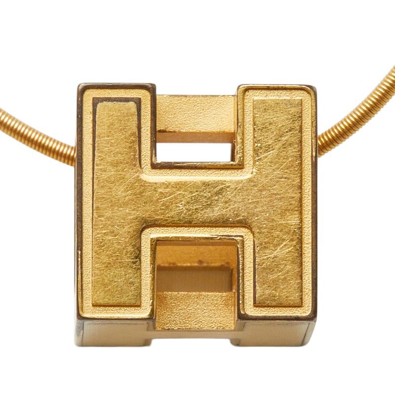 Hermes Cage Ash Cube Necklace Gold Beige Plated