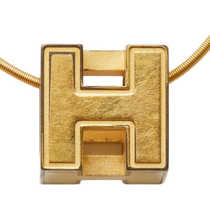 Hermes Cage Ash Cube Necklace Gold Beige Plated