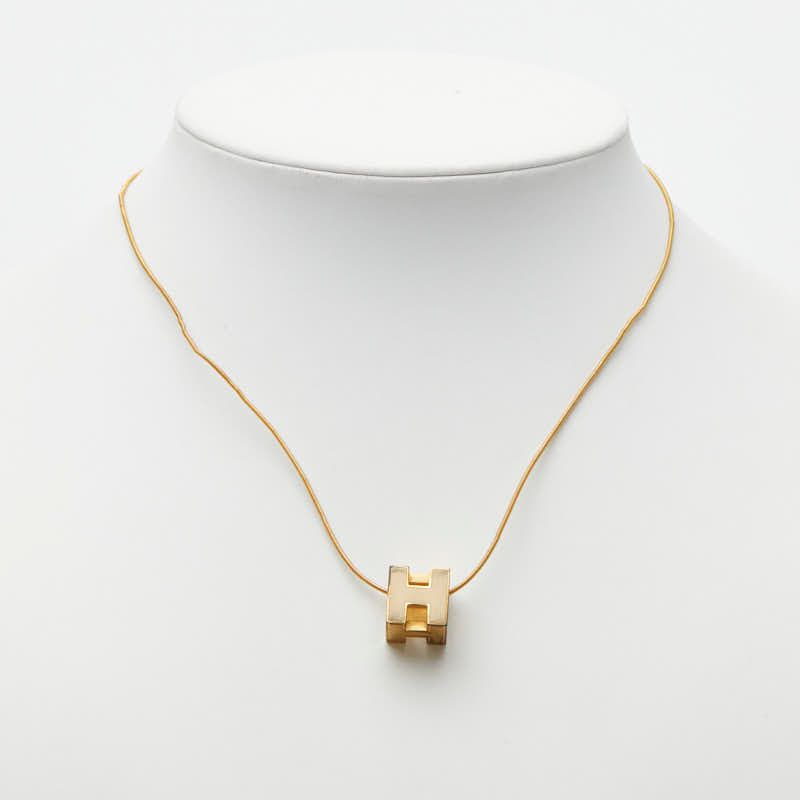 Hermes Cage Ash Cube Necklace Gold Beige Plated