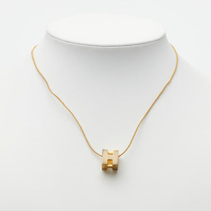 Hermes Cage Ash Cube Necklace Gold Beige Plated