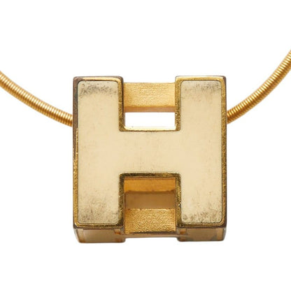 Hermes Cage Ash Cube Necklace Gold Beige Plated