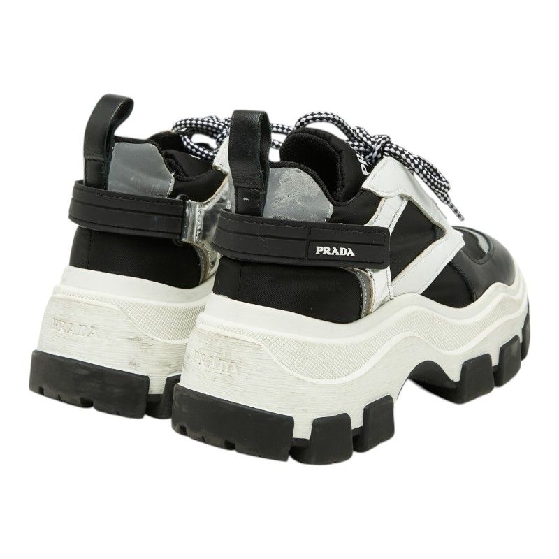 Prada Pegasus High Cut Sneakers Platform Black White Silver Rubber Nylon