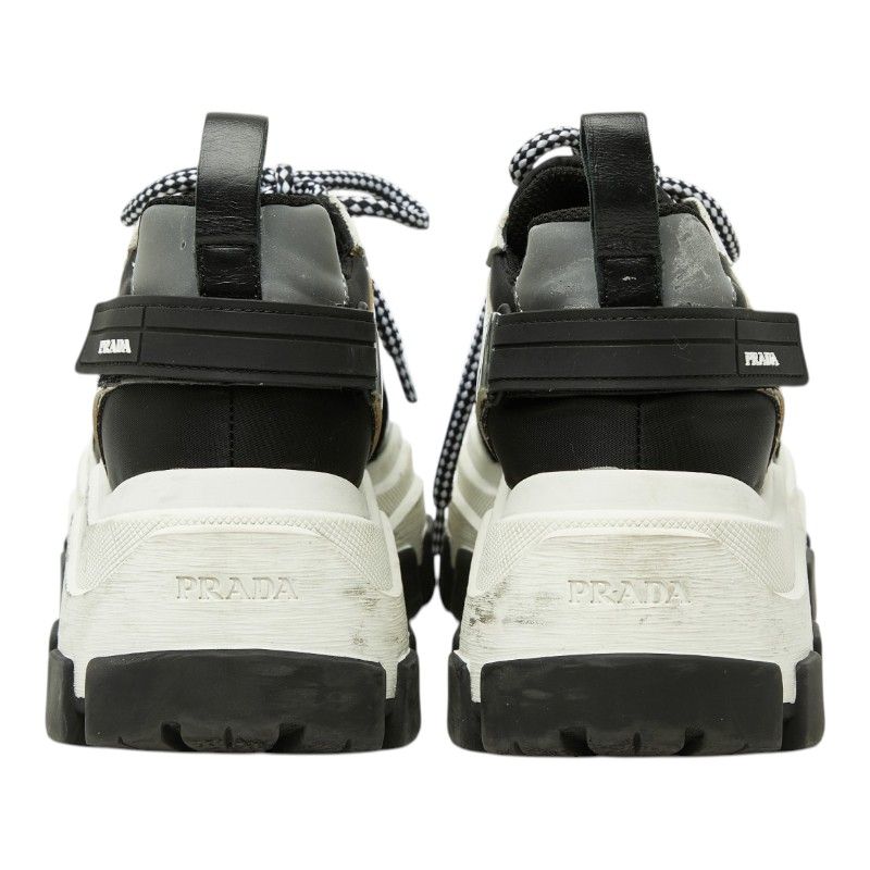Prada Pegasus High Cut Sneakers Platform Black White Silver Rubber Nylon