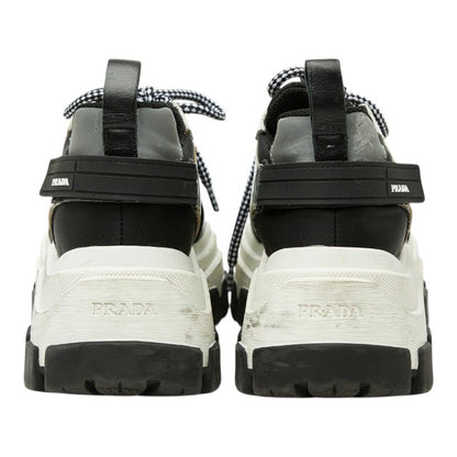 Prada Pegasus High Cut Sneakers Platform Black White Silver Rubber Nylon