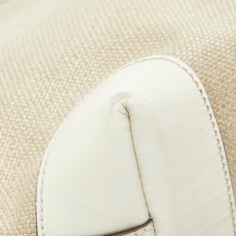 Gucci Craft Tote Shoulder Bag White Beige Canvas Leather